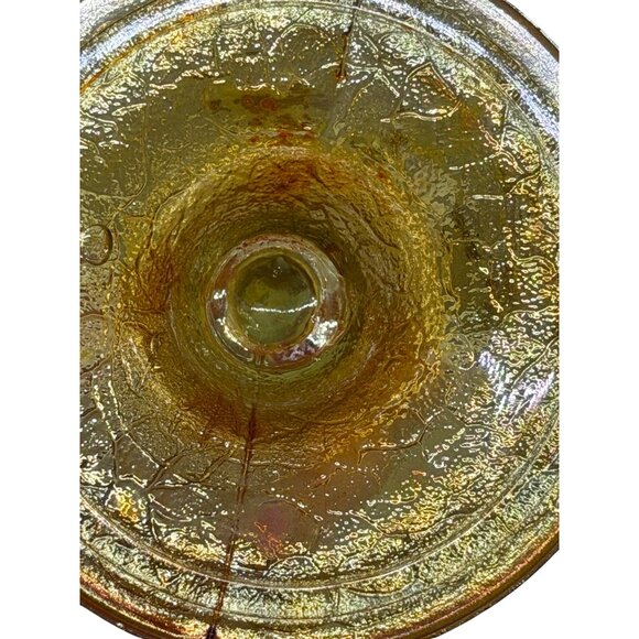 VTG Jeanette Marigold Carnival Glass Crackle Apothecary Candy Jar 7.75" Textured - Picture 6 of 8